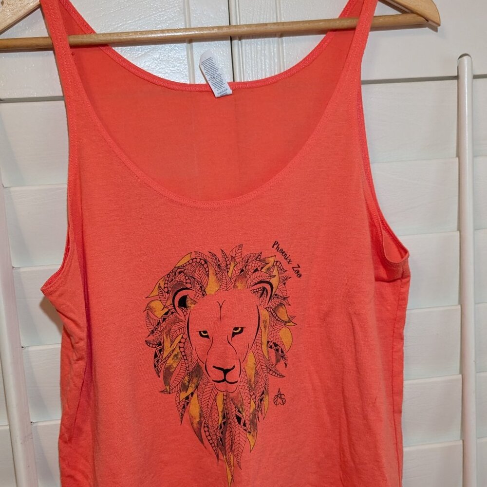 Salmon Orange Phoenix Zoo Tank Top Size Small Lion Detail